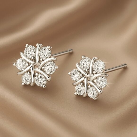 Dainty Floral S925 Silver Stud Earrings – 0.8cm / 0.31in - Picture 4 of 5